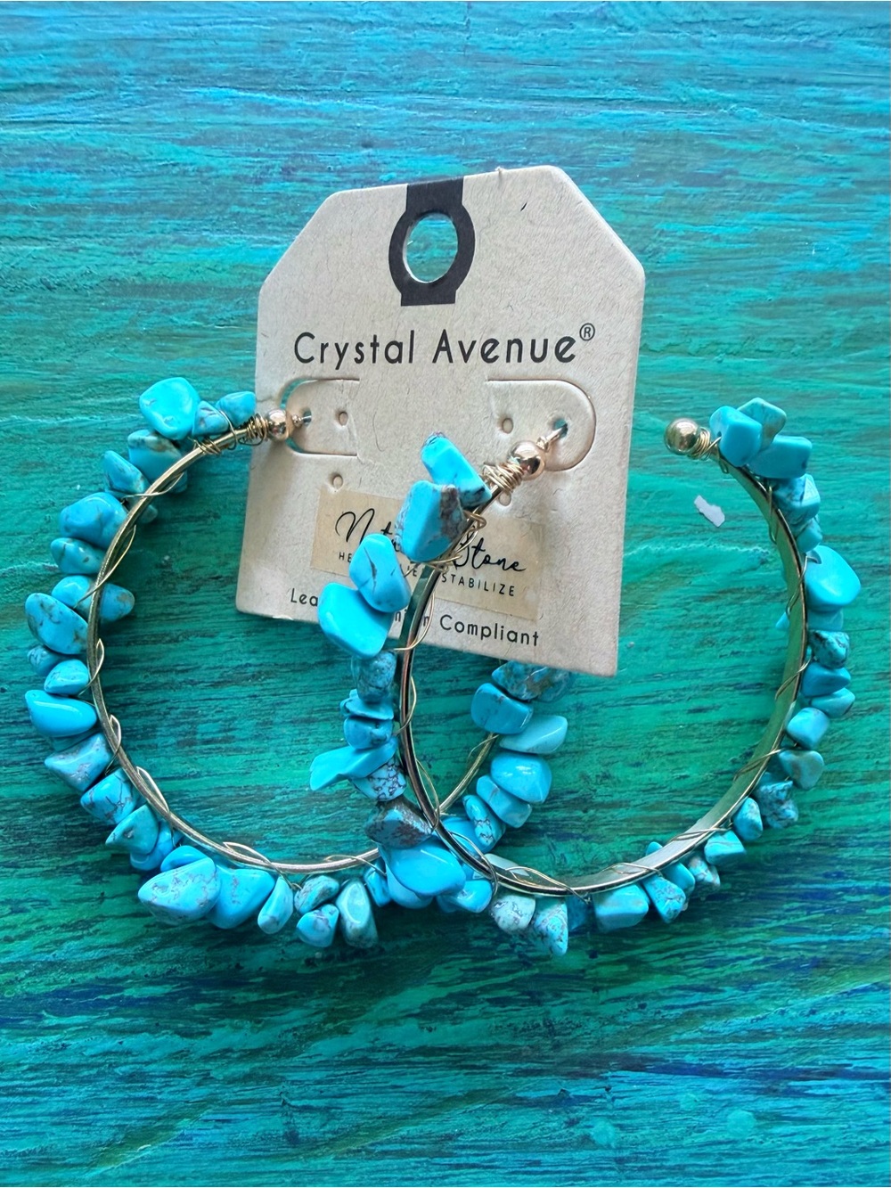 NWT Beautiful STATEMENT Large Turquoise Stone Hoop Pierced Earrings
